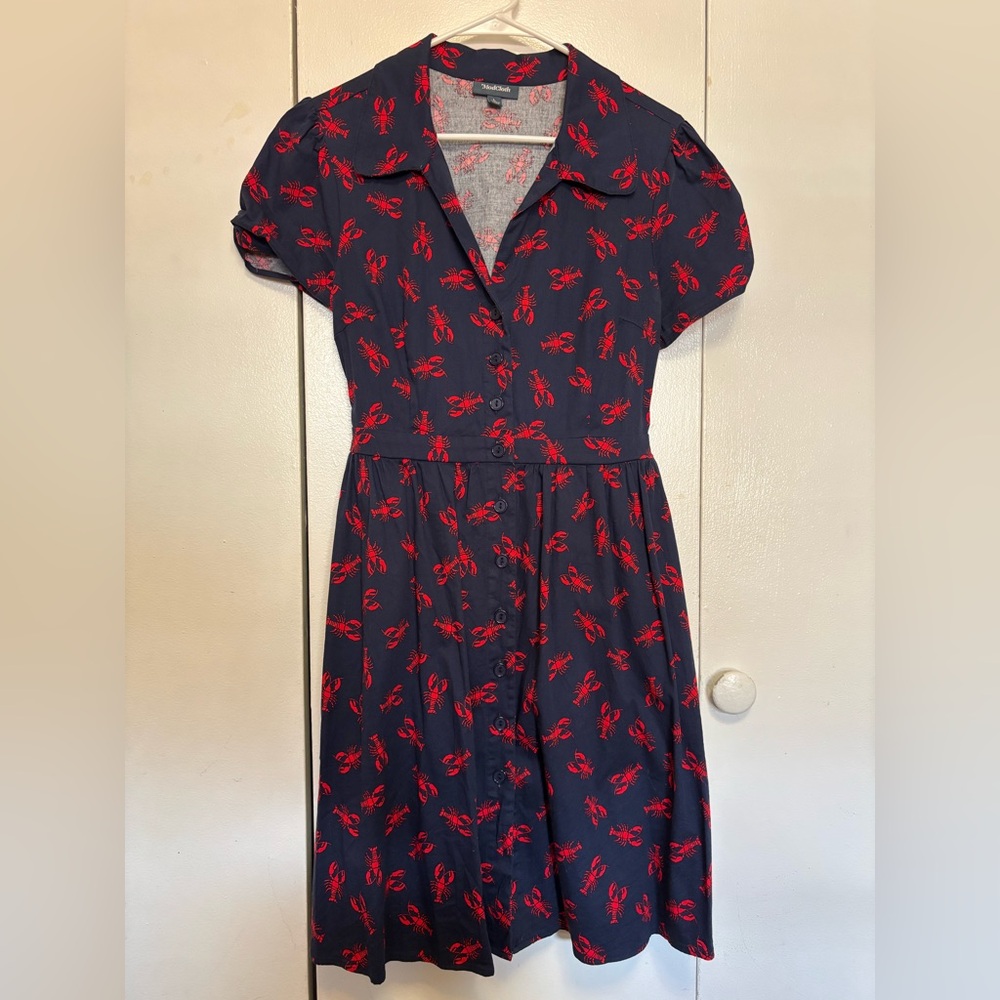Modcloth Navy and Red Lobster Midi Dress